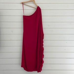 Hutch x Anthro Red One Shoulder Ruffle Maxi size M